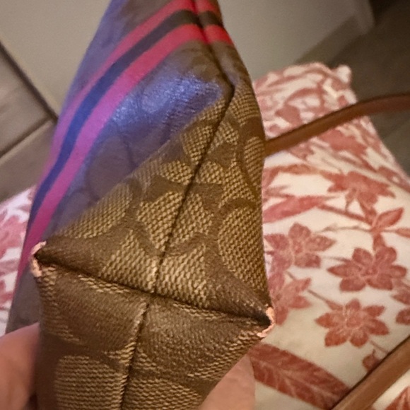 Coach Signature Brown and Red Stripe Bag - Picture 6 of 10